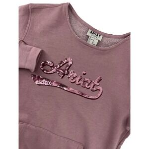 Ariat ReAL Womens Small Mauve Pink Sequin Logo Crew Neck Sweatshirt Pullover
